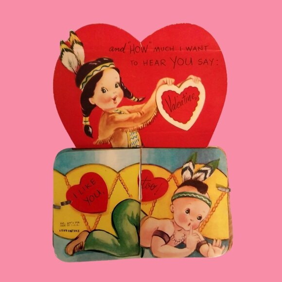 Vintage Valentine Honeycomb Card Standing Paper Puff Native American - Picture 4 of 7